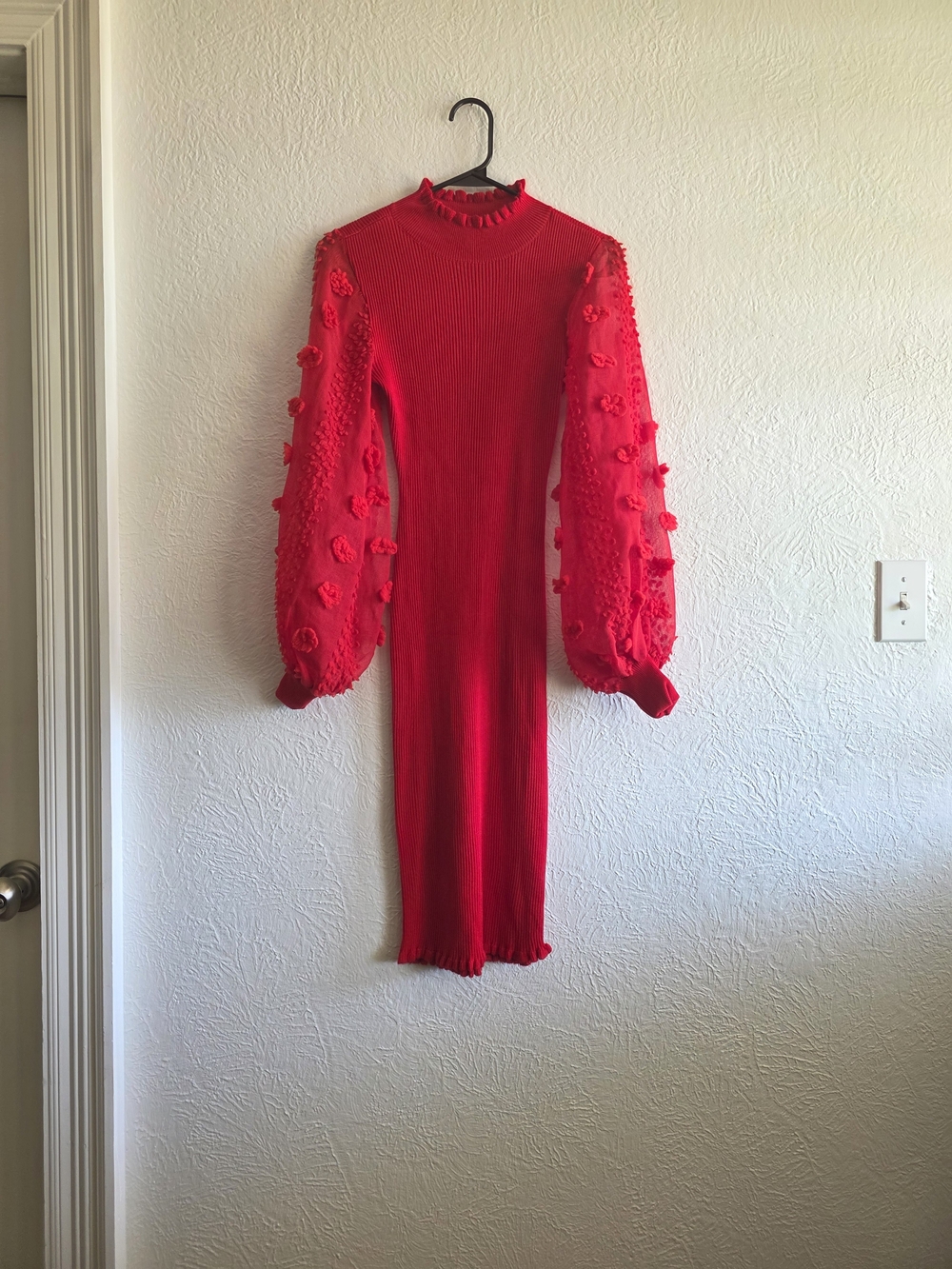 Almost Famous Red Knit Puff-Sleeve Midi Dress